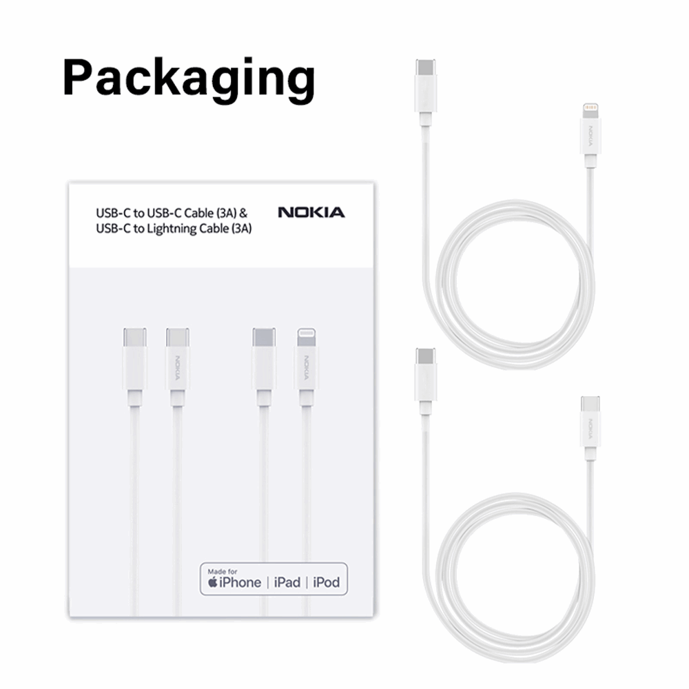 Nokia Essential Charging Cable E8100 Combo (1m) - MFI Lightning & Type-C Chader Mart